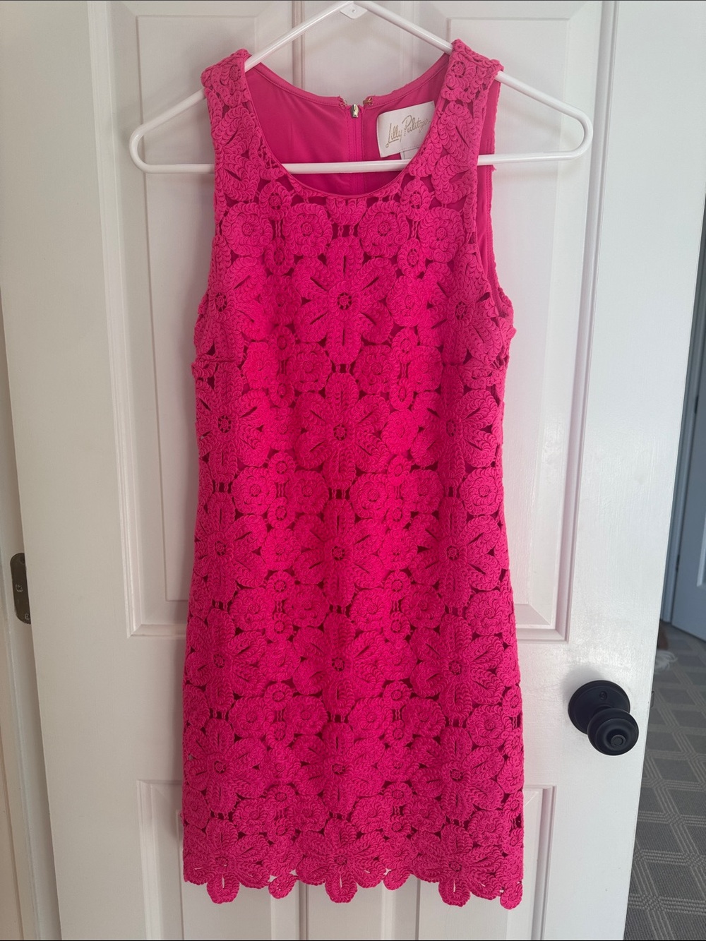 Lilly Pulitzer Hot Pink Floral Crochet Shift Dress
